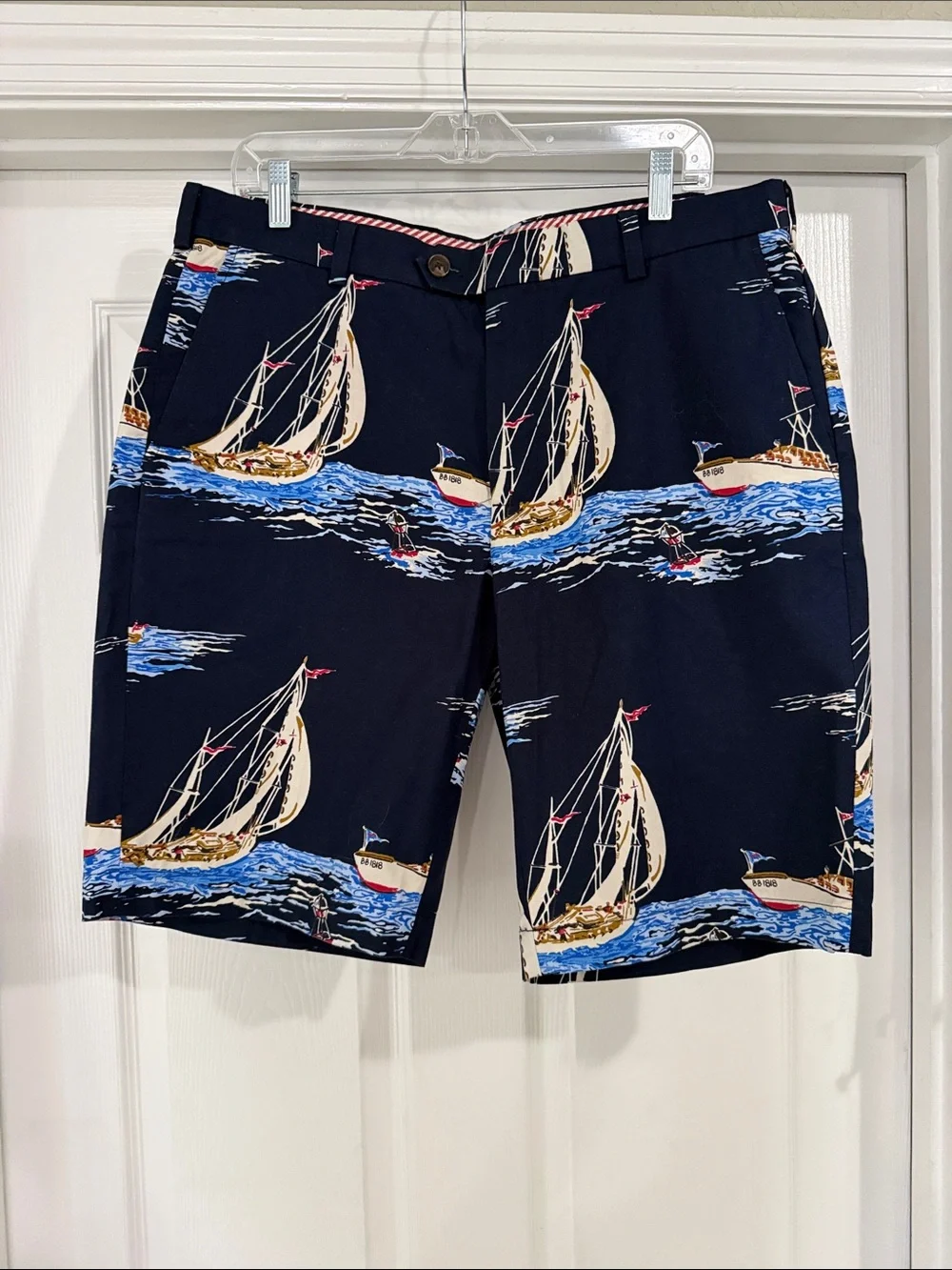 Brooks Brothers Navy Bermuda Shorts with Boat Print